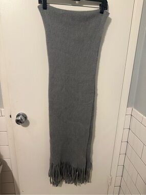 Gray Knit Fringe Shaw scarf
